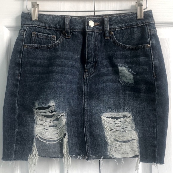 JBD. Just Black Denim Distressed Denim Mini Skirt, Size XS - Picture 1 of 8